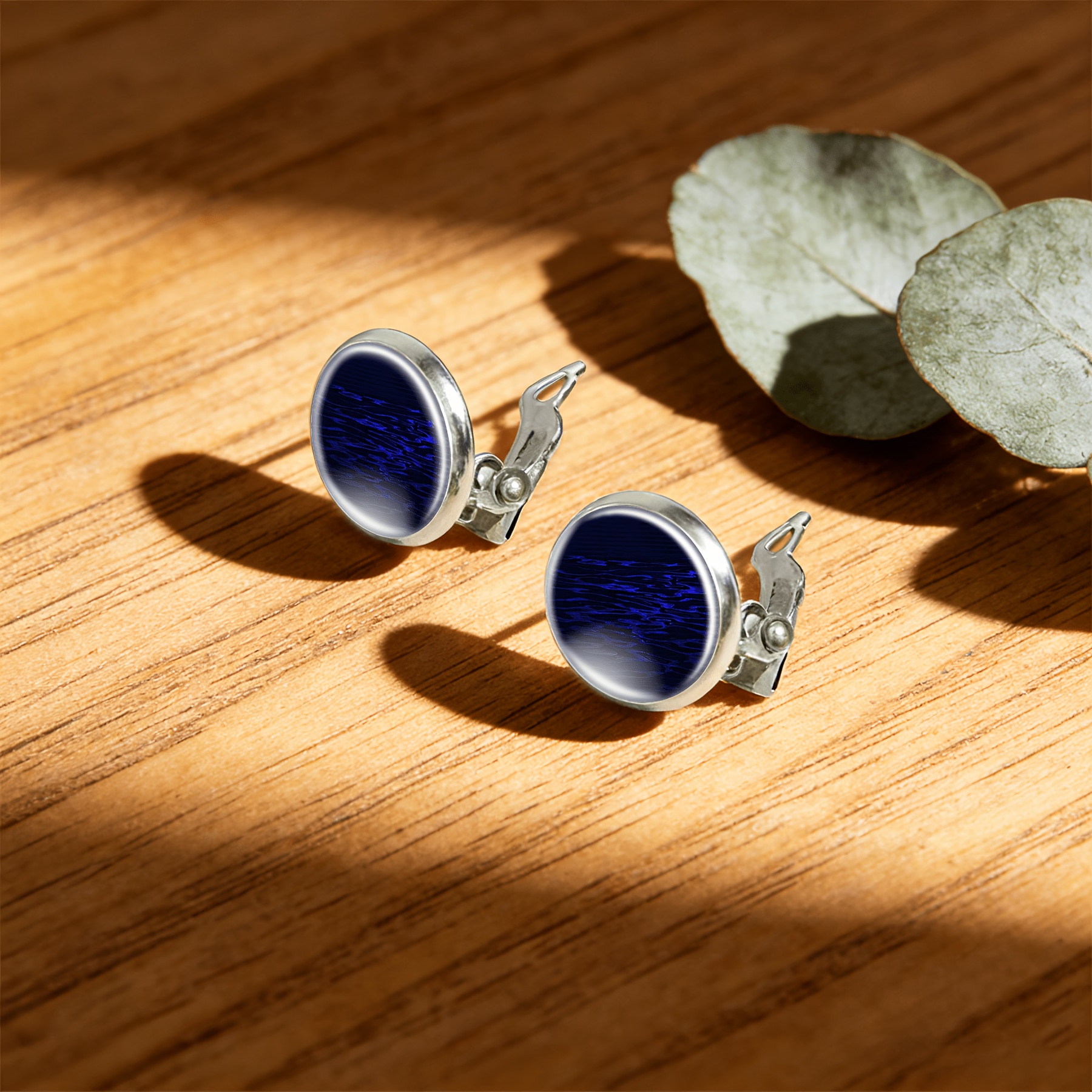 2pcs No-Piercing Round Glass-Faced Earrings Set for Women